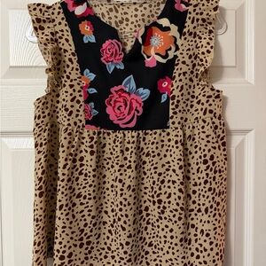 SHEIN Leopard Print Floral Colorblock Blouse Size S